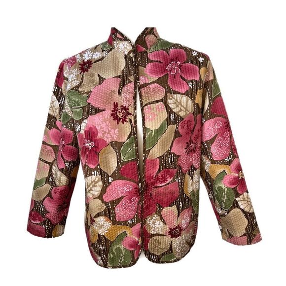 Floral Quilted Reversible Kimono Jacket. Fits like a Medium (see pics for meas.) - Picture 1 of 11